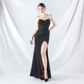 Ethan Strapless Satin Evening Dress In Black